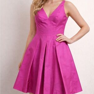 NWT Ralph Lauren Vibrant Hot Pink Silk Midi Semi Formal Dress Size 6 Glam